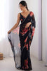 Black Georgette Floral Print Saree with Pearl Lace Border