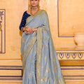 Light Blue Banarasi Silk Saree with Rich Golden Zari Contrasting Blouse