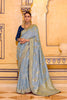Light Blue Banarasi Silk Saree with Rich Golden Zari Contrasting Blouse