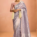 Silver Grey Soft Silk Saree with Woven Butti Designer Blouse