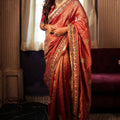  Rust Red Silk Saree with Heavy Embroidered Border Designer Blouse 