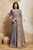 Blue Embroidered Organza Saree Floral Handwork Designer Blouse