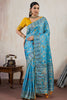 Sky Blue Banarasi Silk Saree Rich Zari Floral Contrast Yellow Blouse