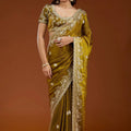 Olive Green Designer Embroidered Saree with Heavy Matching Blouse