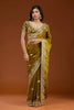 Olive Green Designer Embroidered Saree with Heavy Matching Blouse