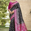 Black Banarasi Silk Saree Pink Zari Border Traditional Saree