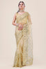 Cream Gold Net Saree Heavy Sequins Embroidery Work Designer Blouse