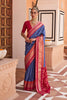 Royal Blue Banarasi Silk Saree Pink Contrast Border 