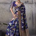 Royal Blue Banarasi Silk Saree Gold Zari Border Floral Weaving Saree