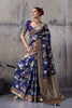 Royal Blue Banarasi Silk Saree Gold Zari Border Floral Weaving Saree