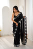  Designer Embroidered Black Satin Saree Party Wear