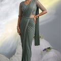 Sage Green Ready to Wear Designer Saree with Embellished Blouse