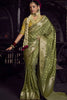  Olive Green Banarasi Silk Saree Rich Gold Zari Weaving Traditional Border 
