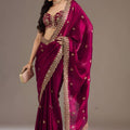 Wine Red Silk Saree with Heavy Zari Embroidery Border Designer Blouse 
