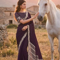 Wine Purple Embroidered Saree with Heavy Designer Border and Blouse