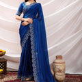 Royal Blue Georgette Saree with Sequin Thread Embroidery Border 