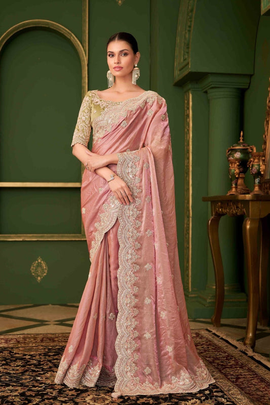 Pink Embroidery Silk Saree Blouse Perfect Festive Occasions