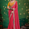 Pink Bandhej Georgette Saree and Yellow Designer Blouse