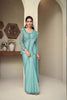Elegant Aqua Blue Embroidered Designer Saree with Full Sleeve Blouse