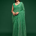 Designer Heavy Green Sequin Saree Cocktail, Sangeet Party Wear Saree