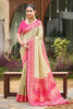 Beige Silk Saree Pink Woven Border Traditional Banarasi Design 