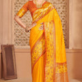 Traditional Yellow Banarasi Silk Saree Blouse Piece