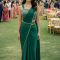 Emerald Green Georgette Saree with Embroidered Designer Blouse