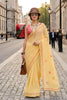  Lemon Yellow Organza Saree with Printed Border Designer Blouse 