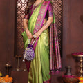 Green And Purple Banarasi Silk Rich Zari Saree Festive Wear