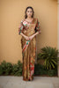 Golden Satin Floral Printed Saree with Matching Blouse Party Wear Saree