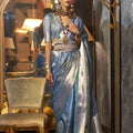 Luxury Steel Blue Banarasi Silk Saree with Silver Zari Weaving Designer Border