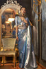 Luxury Steel Blue Banarasi Silk Saree with Silver Zari Weaving Designer Border