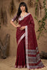 Wine Maroon Handwoven Cotton Linen Saree Silver Zari Border Pallu