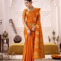 Orange Banarasi Silk Saree with Gold Zari Buta Traditional Pallu