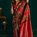 Luxury Red Coffee Brown Soft Silk Saree with Zari Woven Border