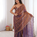 Purple Copper Organza Silk Embroidered Saree Zari Designer Blouse