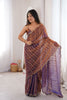 Purple Copper Organza Silk Embroidered Saree Zari Designer Blouse