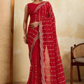 Red Designer Saree Heavy Embroidery Border Sequins Georgette Saree