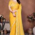 Yellow Designer Organza Saree with Embroidered Border 