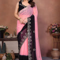 Pink and Black Georgette Saree with Embroidered Border Work