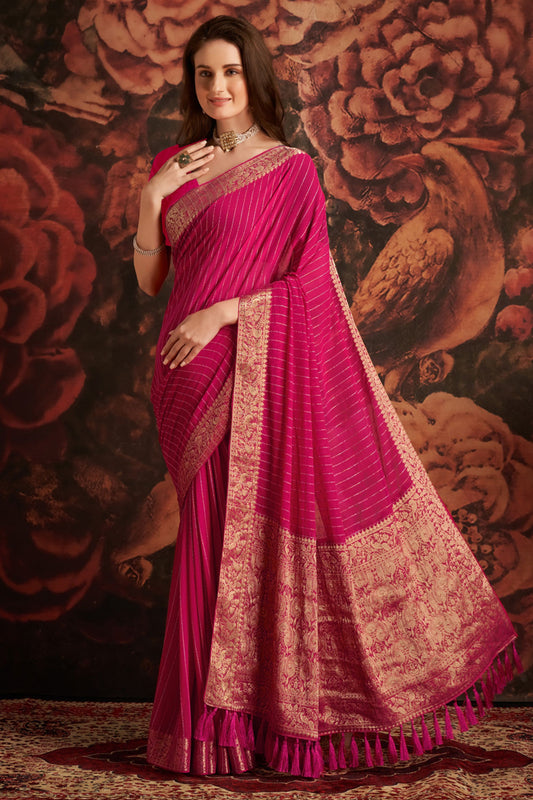 Rani Pink Banarasi Silk Saree with Rich Golden Zari Weaving