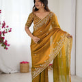 Mustard Yellow Handwoven Organza Silk Saree Designer Blouse