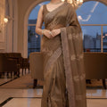 Coffee Brown Silk Saree with Embroidered Border Designer Pallu