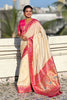  Cream Paithani Silk Saree Rich Pink Zari Border Designer Floral Peacock Pallu 