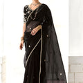 Black Organza Saree with Embroidered Designer Blouse Sequin Work