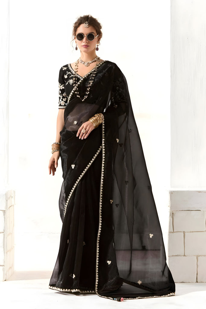 Black Organza Saree with Embroidered Designer Blouse Sequin Work