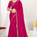  Rani Pink Silk Saree with Golden Zari Border Designer Saree