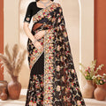  Black Net Embroidered Floral Designer Saree with Scalloped Border Blouse
