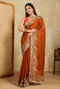 Rust Orange Embroidered Georgette Saree Heavy Floral Border Designer Blouse