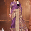 Traditional Purple Banarasi Silk Saree with Madhubani Art Pallu